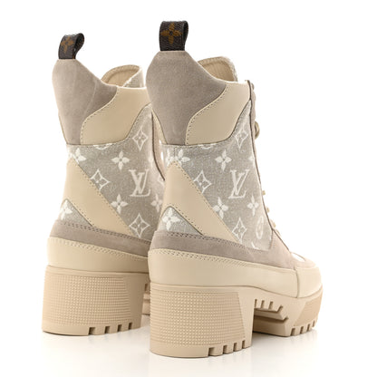 Louis Vuitton Suede Calfskin Monogram Laureate Platform Desert Boots 39 Taupe 4 of 8