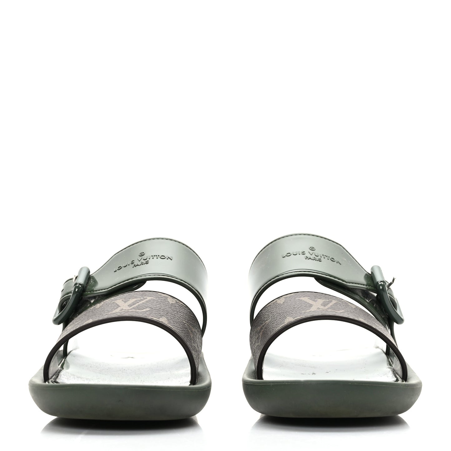 Monogram Sunbath Flat Mule Sandals 35 Kaki