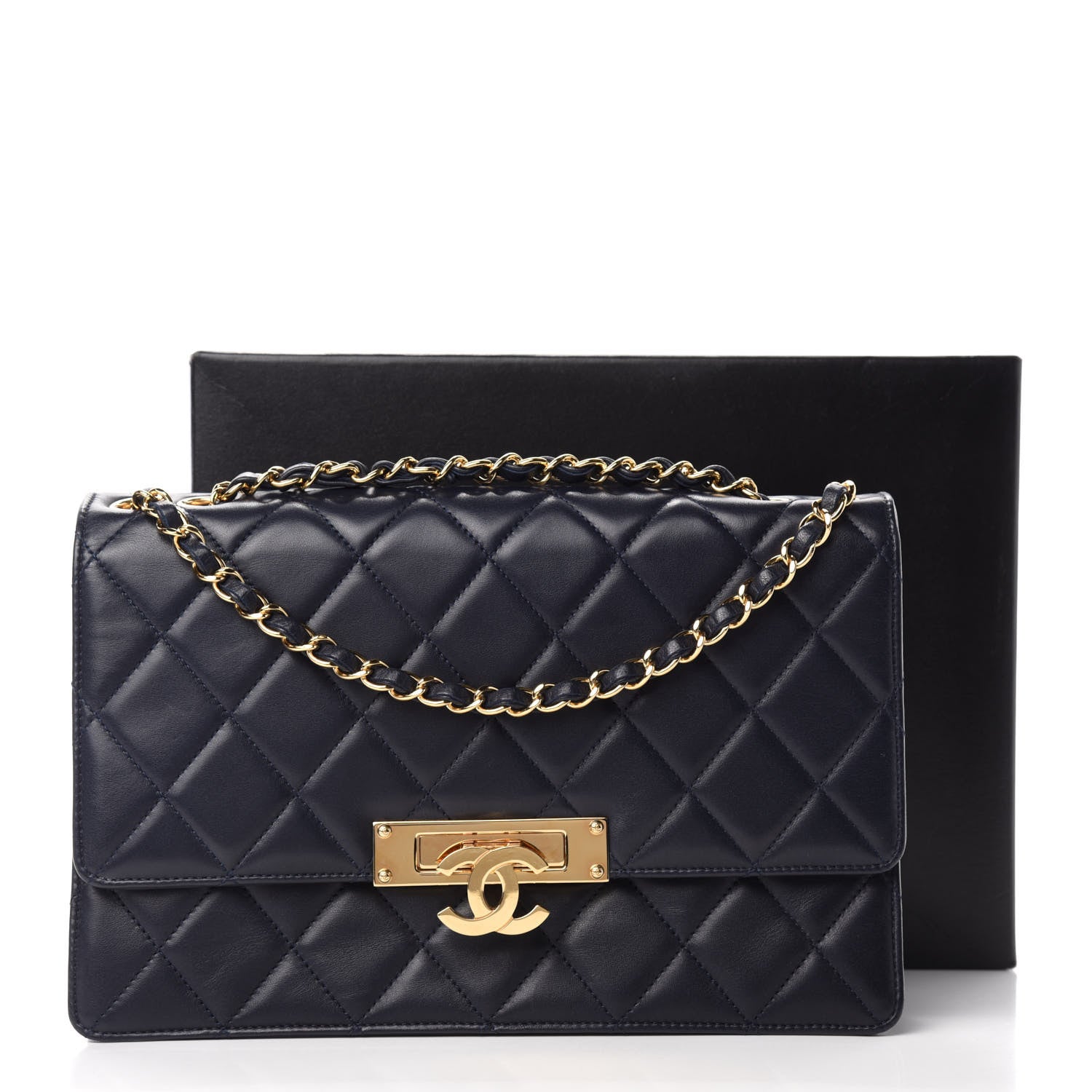 Chanel Lambskin Quilted Large Golden Class Flap Navy 11 of 11