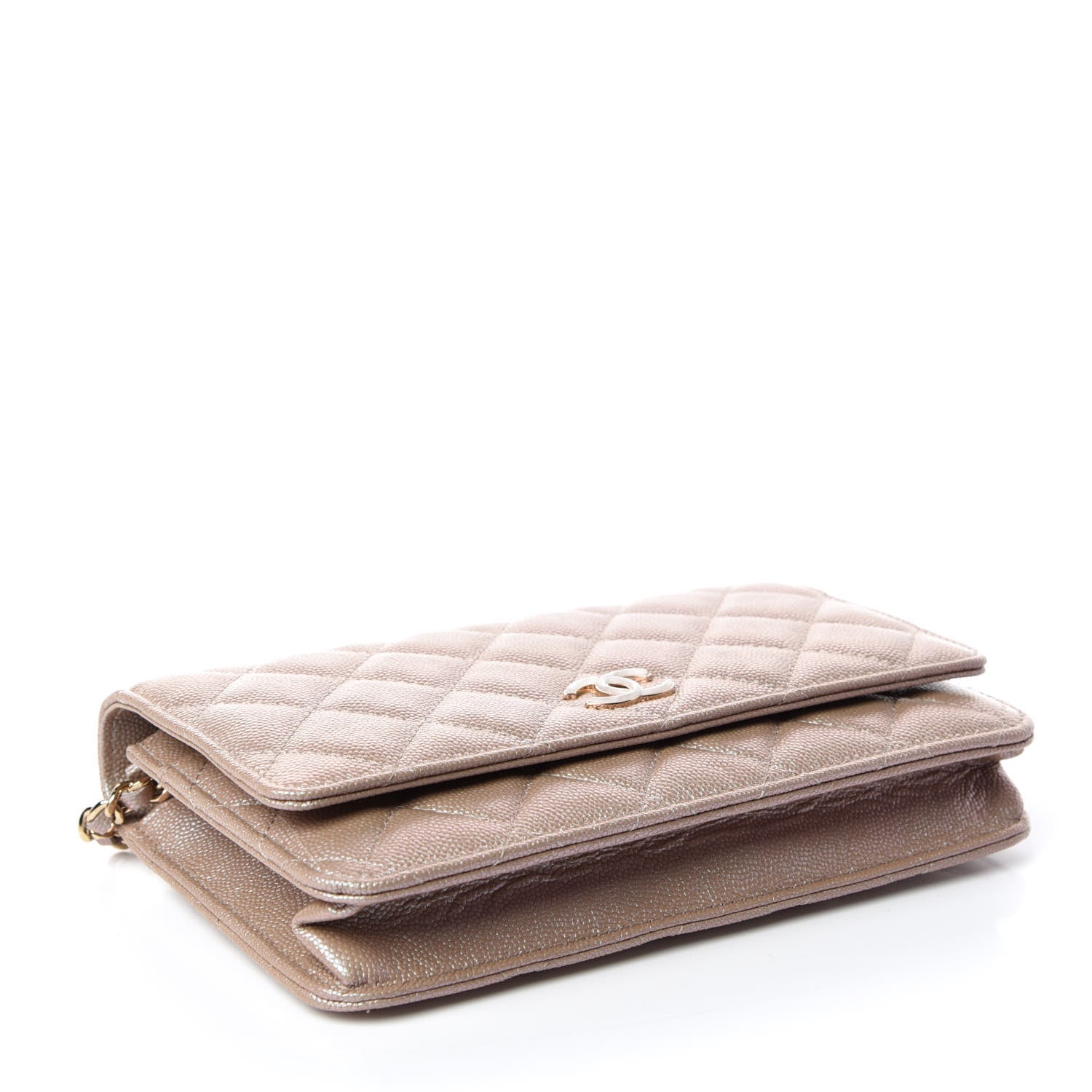 Chanel Iridescent Caviar Quilted Wallet On Chain WOC Beige 4 of 10