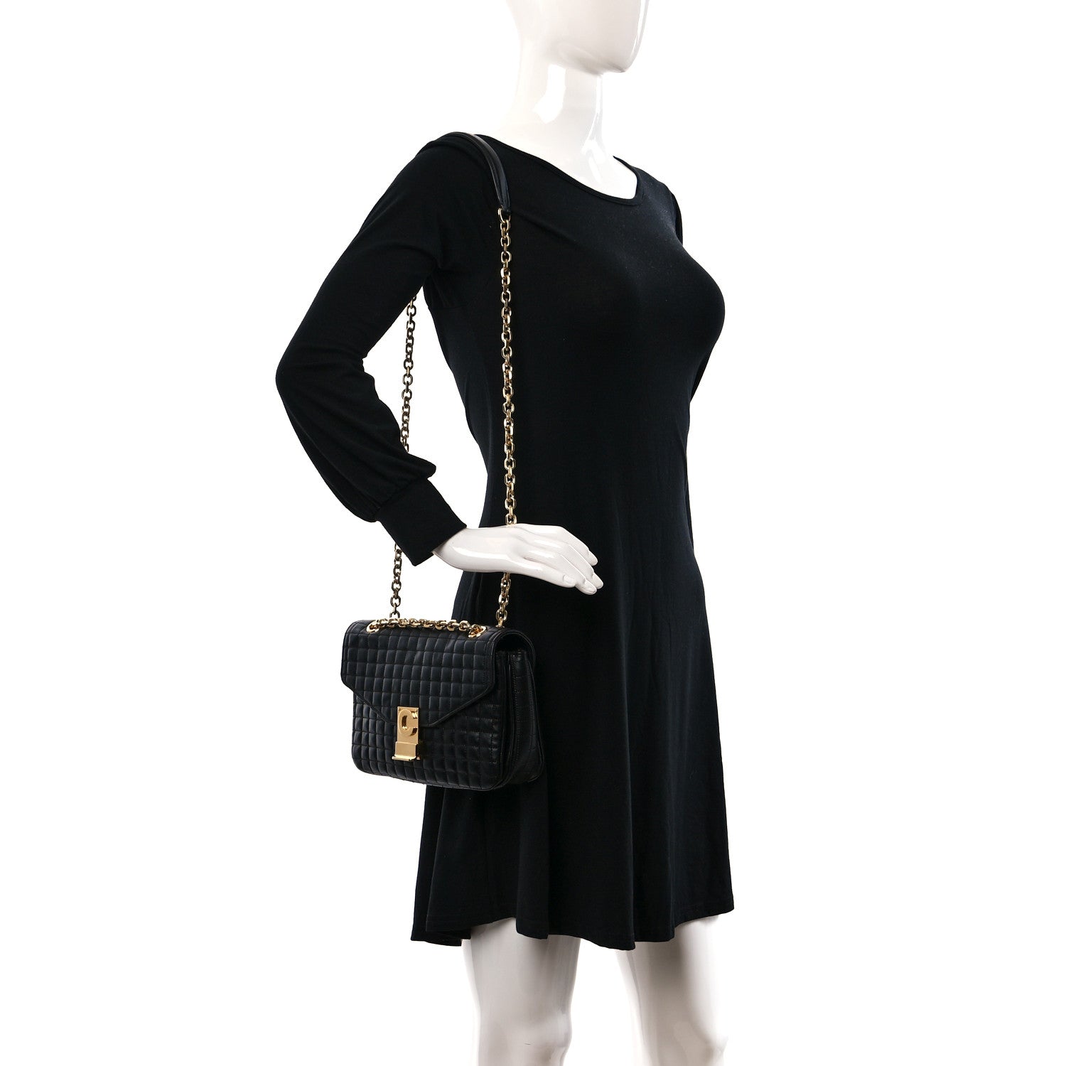 Celine Calfskin Quilted Medium C Bag Black 3 of 8