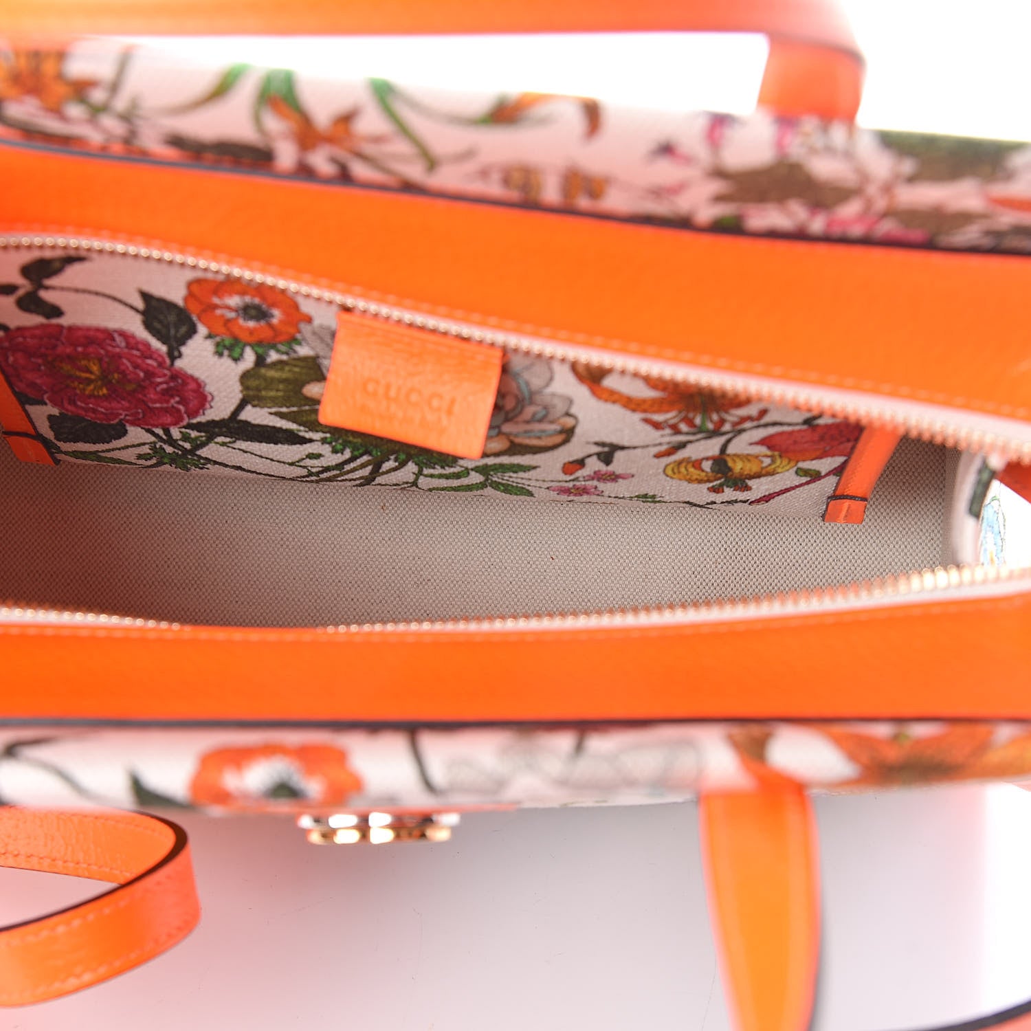 Gucci Canvas Medium Flora Tote White Multicolor Orange Fluo 5 of 9