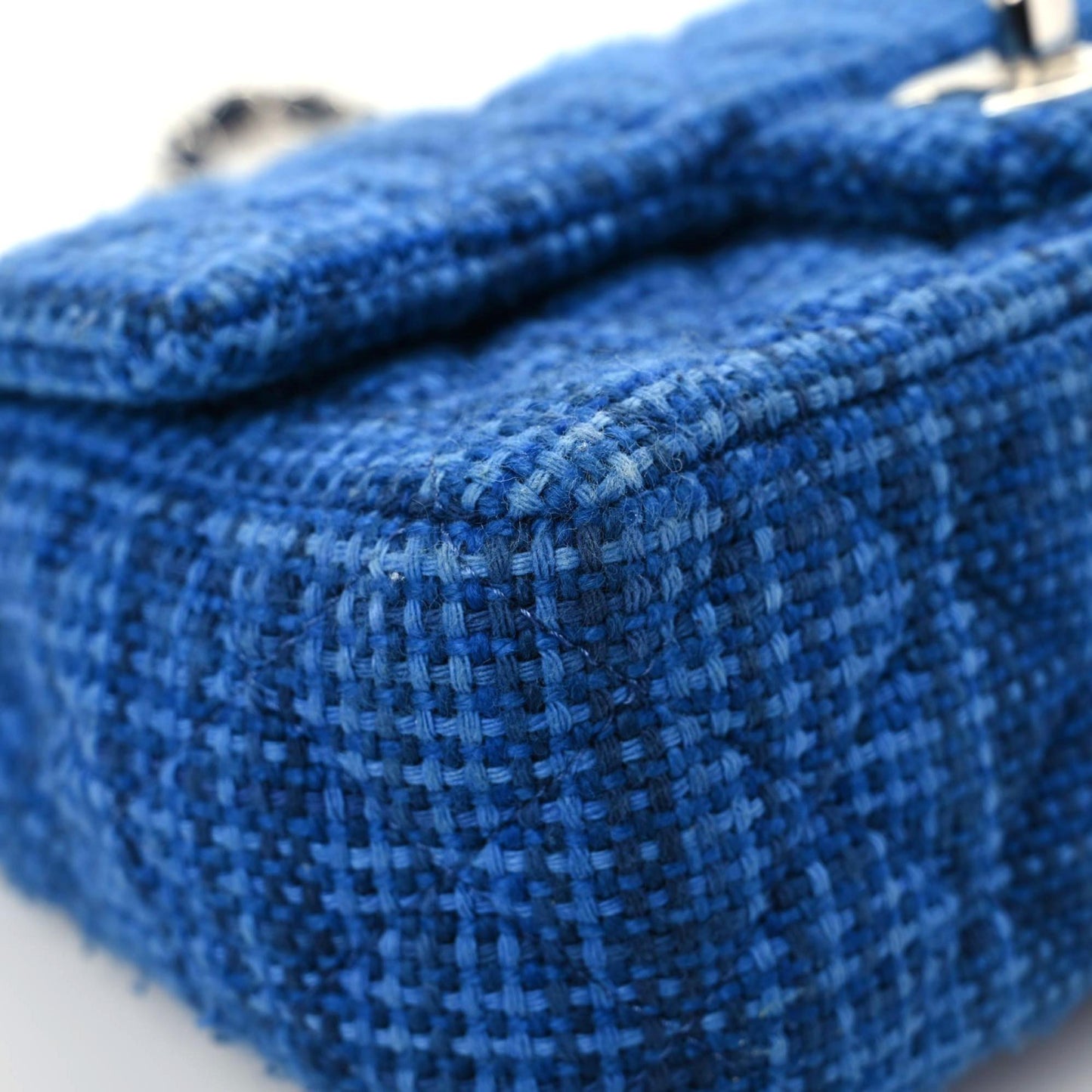 Tweed Quilted Mini Rectangular Flap Navy Blue