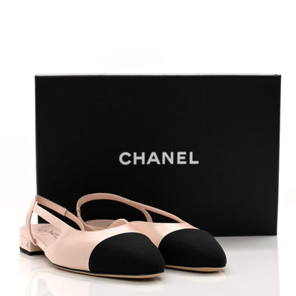 Chanel Calfskin Grosgrain Cap Toe CC Slingback Flats 38 Light Pink Black 9 of 9