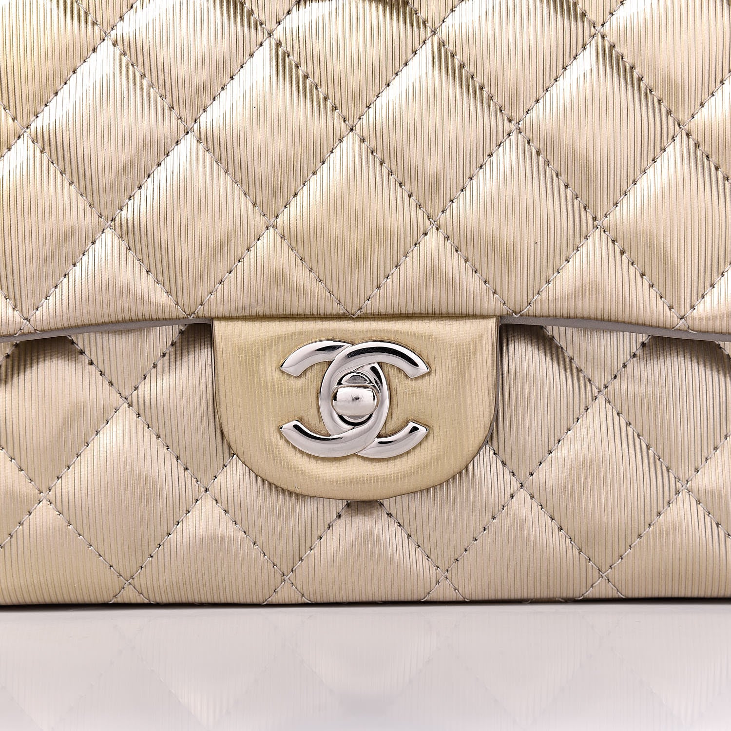 Chanel Striated Patent Quilted Medium Double Flap Gold 8 of 10