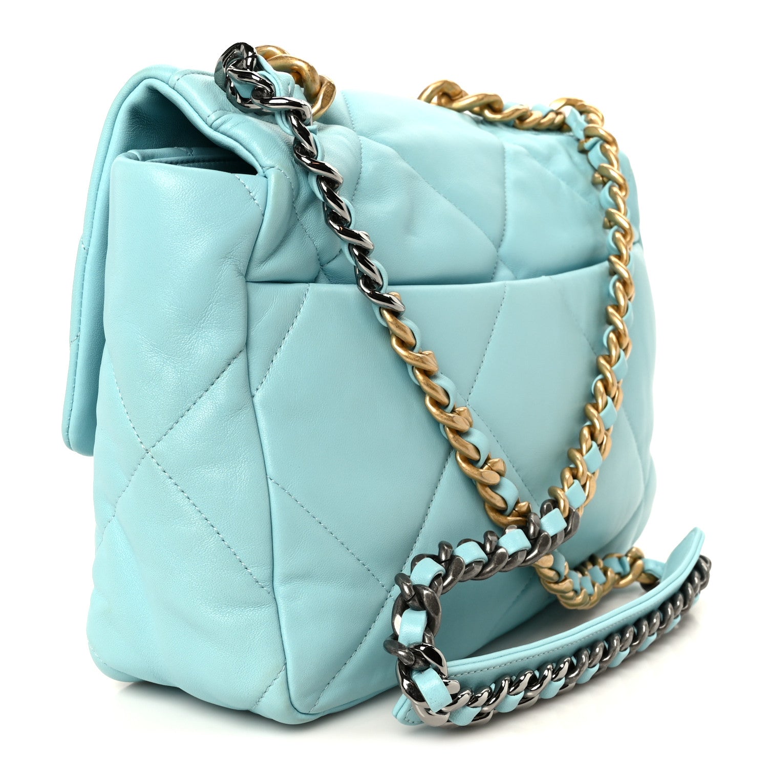 Chanel Lambskin Quilted Large Chanel 19 Flap Light Blue 3 of 10