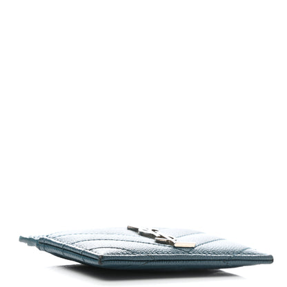 Saint Laurent Grain De Poudre Matelasse Chevron Monogram Credit Card Case Peacock Green 4 of 7
