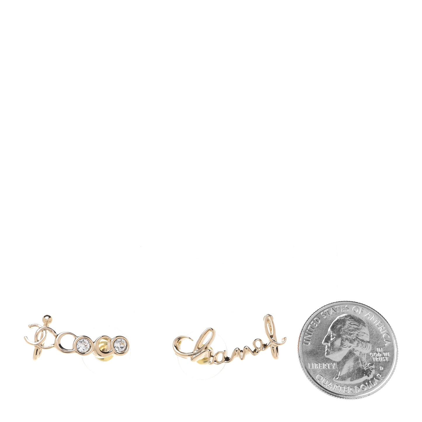 Metal Crystal Coco Script CC Climber Earrings Gold