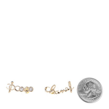 Chanel Metal Crystal Coco Script CC Climber Earrings Gold 2 of 5