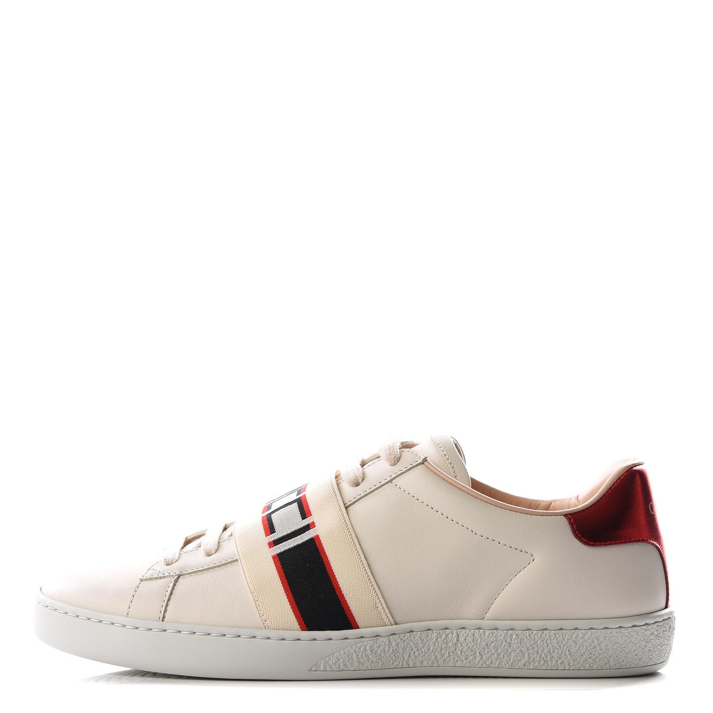 Calfskin Stripe Womens New Ace Sneakers 38.5 New Mystic White Ecru Red Flame