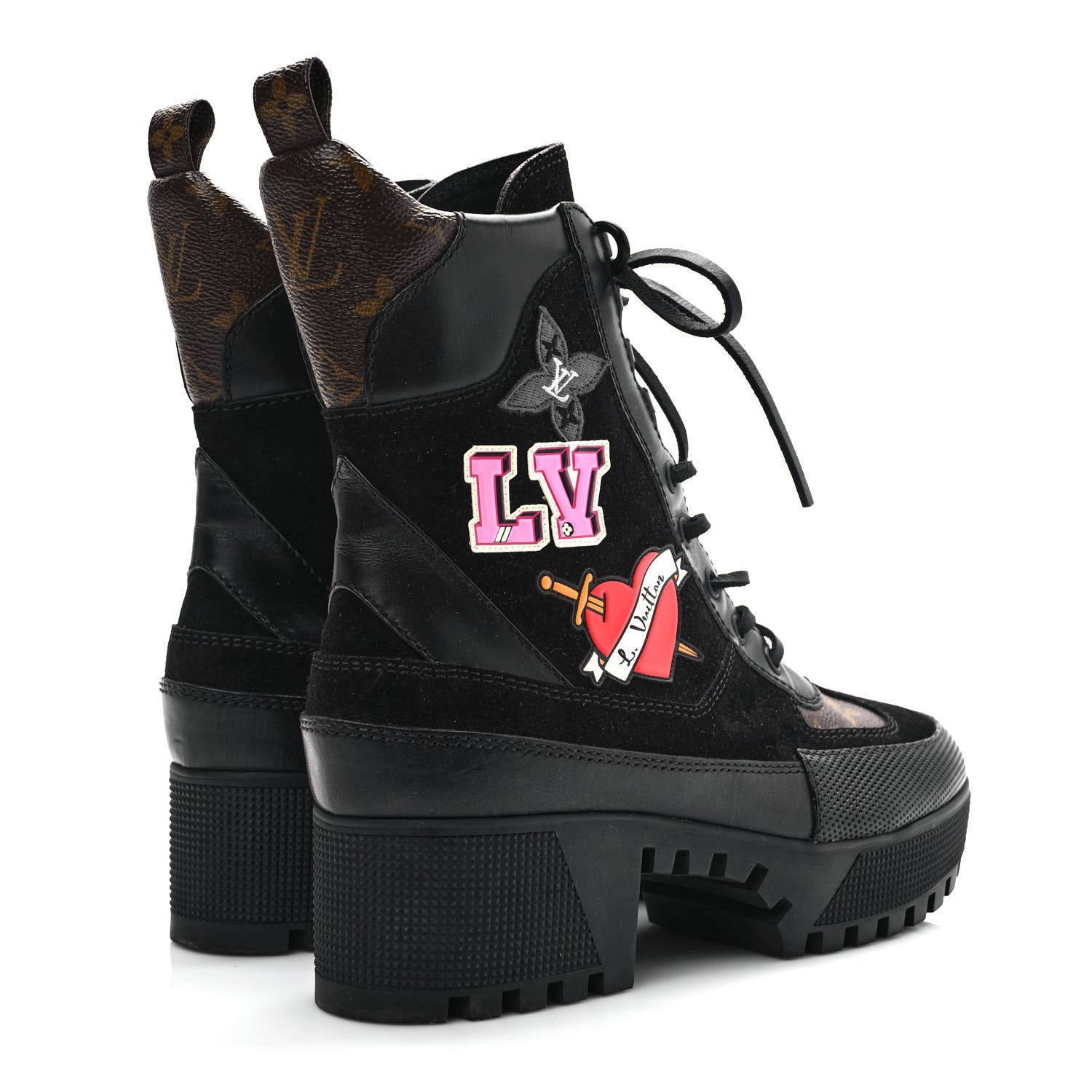 Louis Vuitton Suede Calfskin Monogram LV Black Heart Laureate Platform Desert Boots 37.5 Black 4 of 9