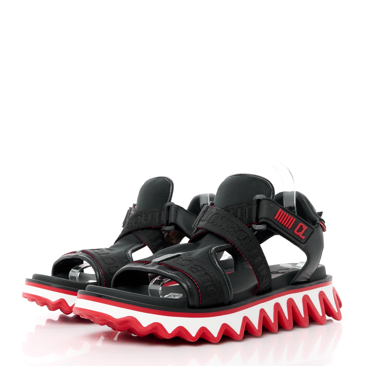 Christian Louboutin Calfskin Raffia Nylon Mens Summer Loubishark Sandals 42.5 Black Multicolor 3 of 11