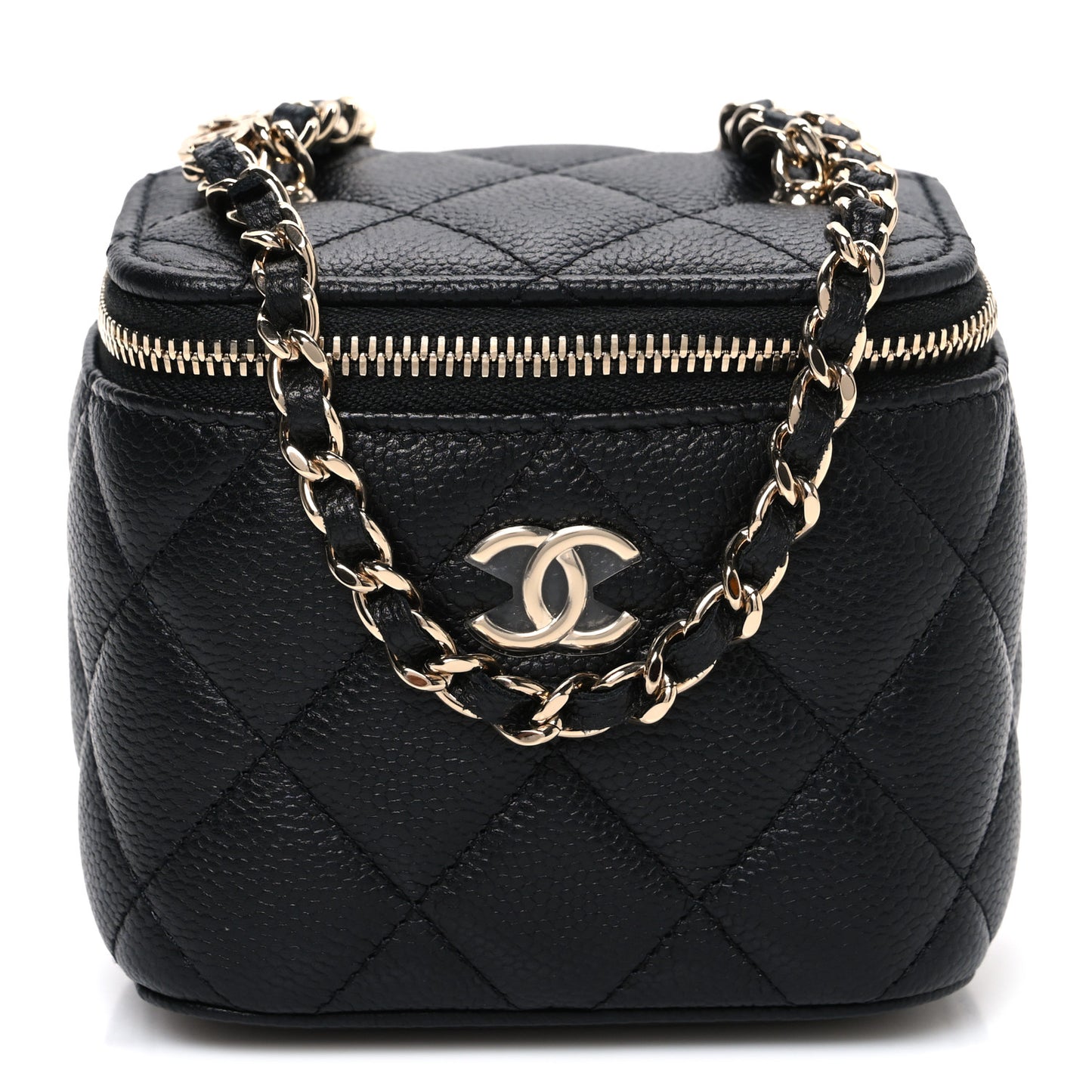 Caviar Quilted Mini Vanity Case With Chain Black