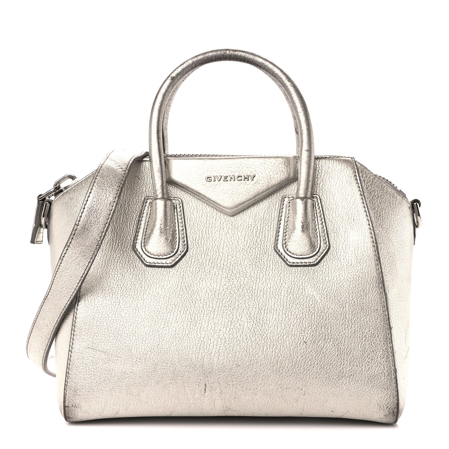 Metallic Sugar Goatskin Small Antigona Silver