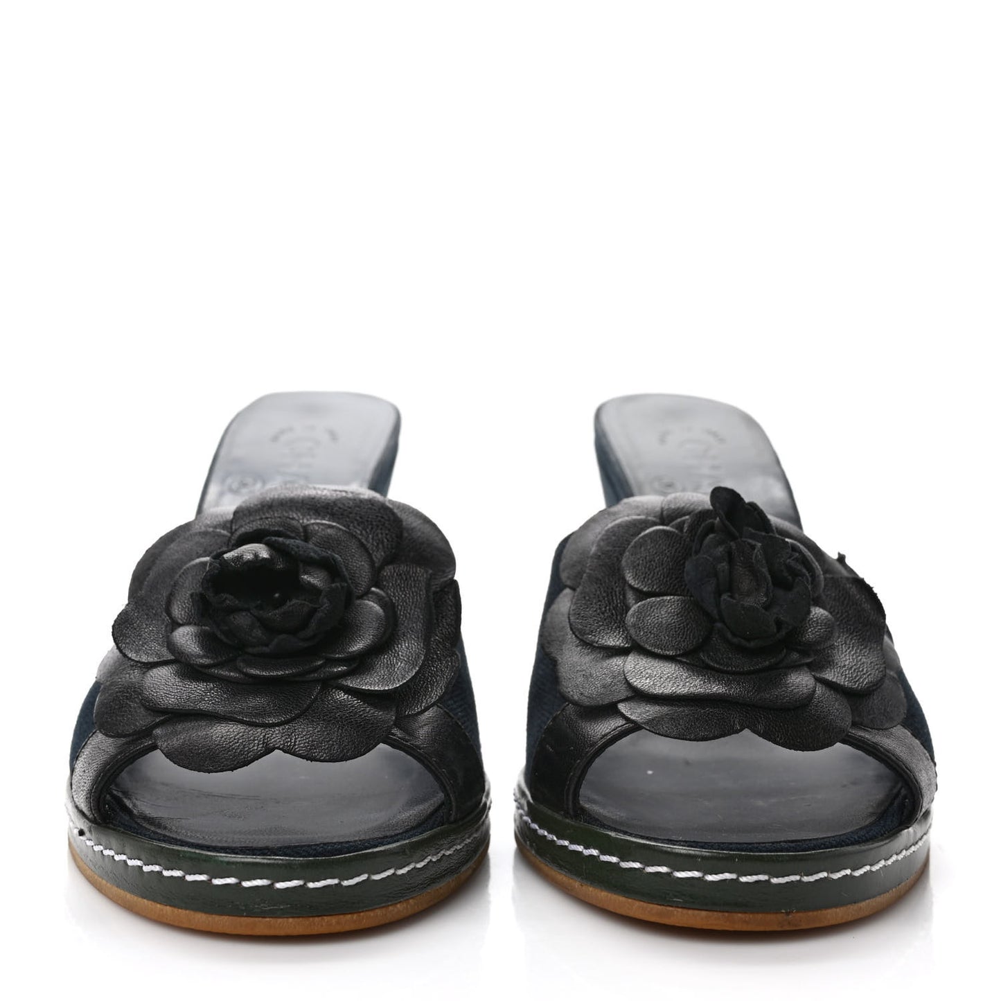 Canvas Camellia Wedge Sandals 38.5 Black 38 Black