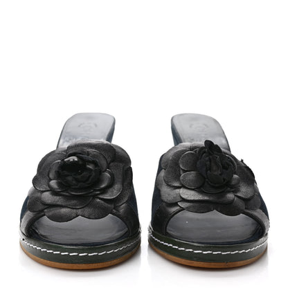Chanel Canvas Camellia Wedge Sandals 38.5 Black 38 Black 2 of 9