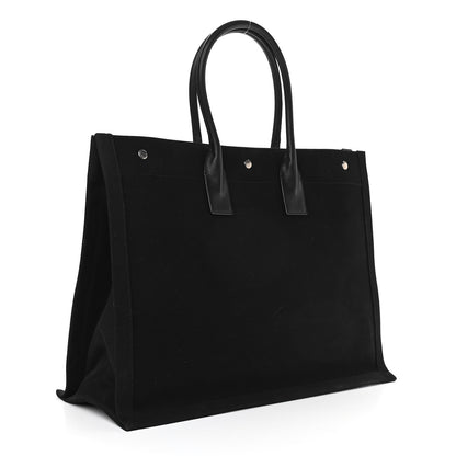 Saint Laurent Linen Calfskin Rive Gauche Tote Black 3 of 10