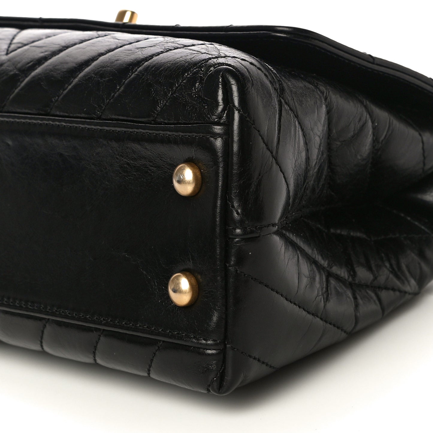 Aged Calfskin Chevron Quilted Mini Coco Handle Flap Black