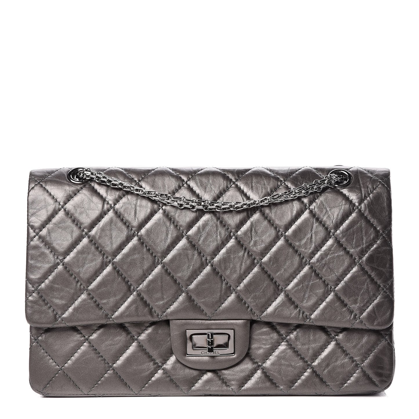 Metallic Aged Calfskin Quilted 2.55 Reissue 227 Flap Dark Silver