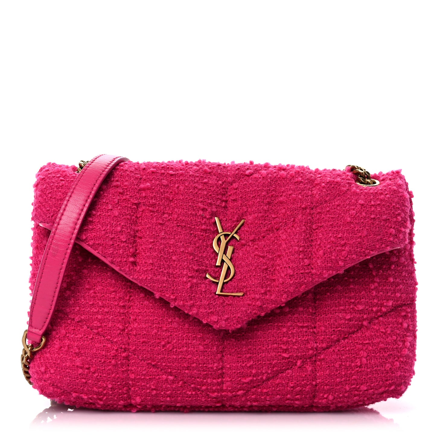 Boucle Tweed Quilted Toy Loulou Puffer Monogram Chain Satchel Magenta