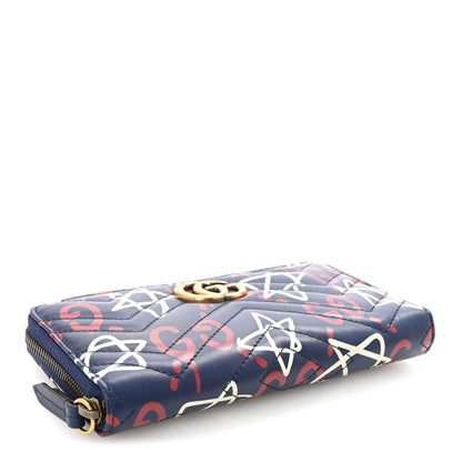 Gucci Calfskin Matelasse GucciGhost GG Marmont Zip Around Wallet Blue Agata Hibiscus Red 7 of 16