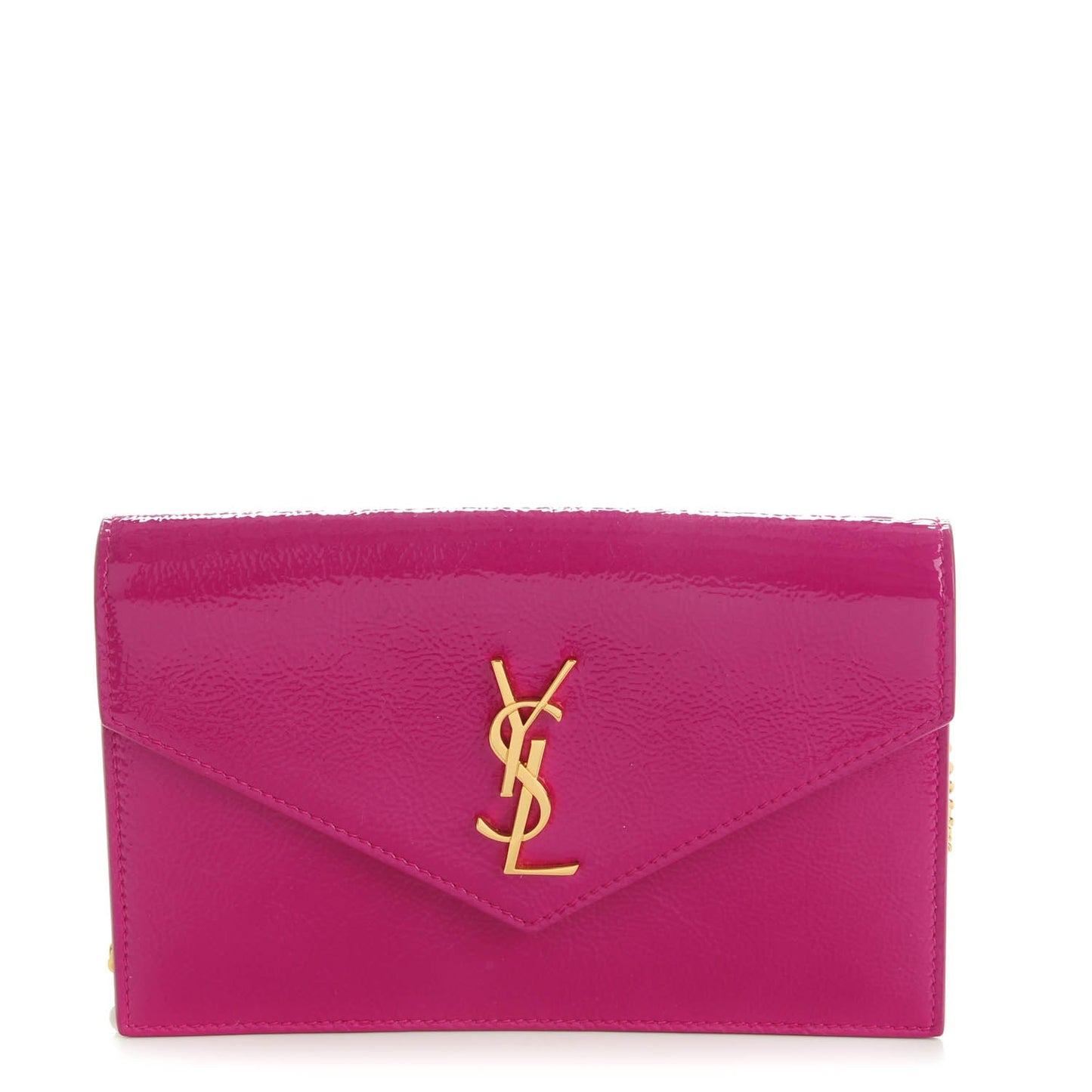 Textured Patent Monogram Envelope Chain Wallet Electric Pink