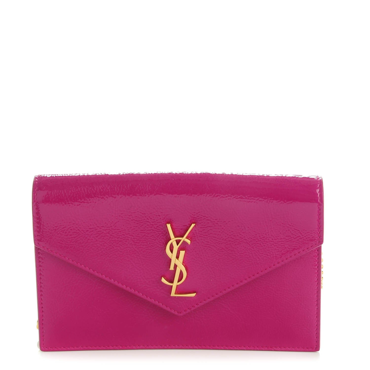 Saint Laurent Textured Patent Monogram Envelope Chain Wallet Electric Pink 1 of 7
