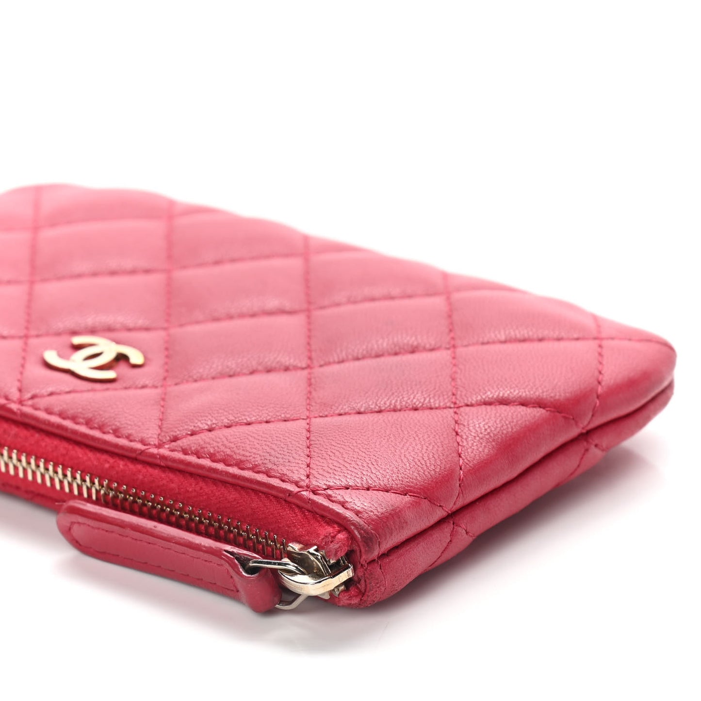 Lambskin Quilted Small Cosmetic Case Dark Pink