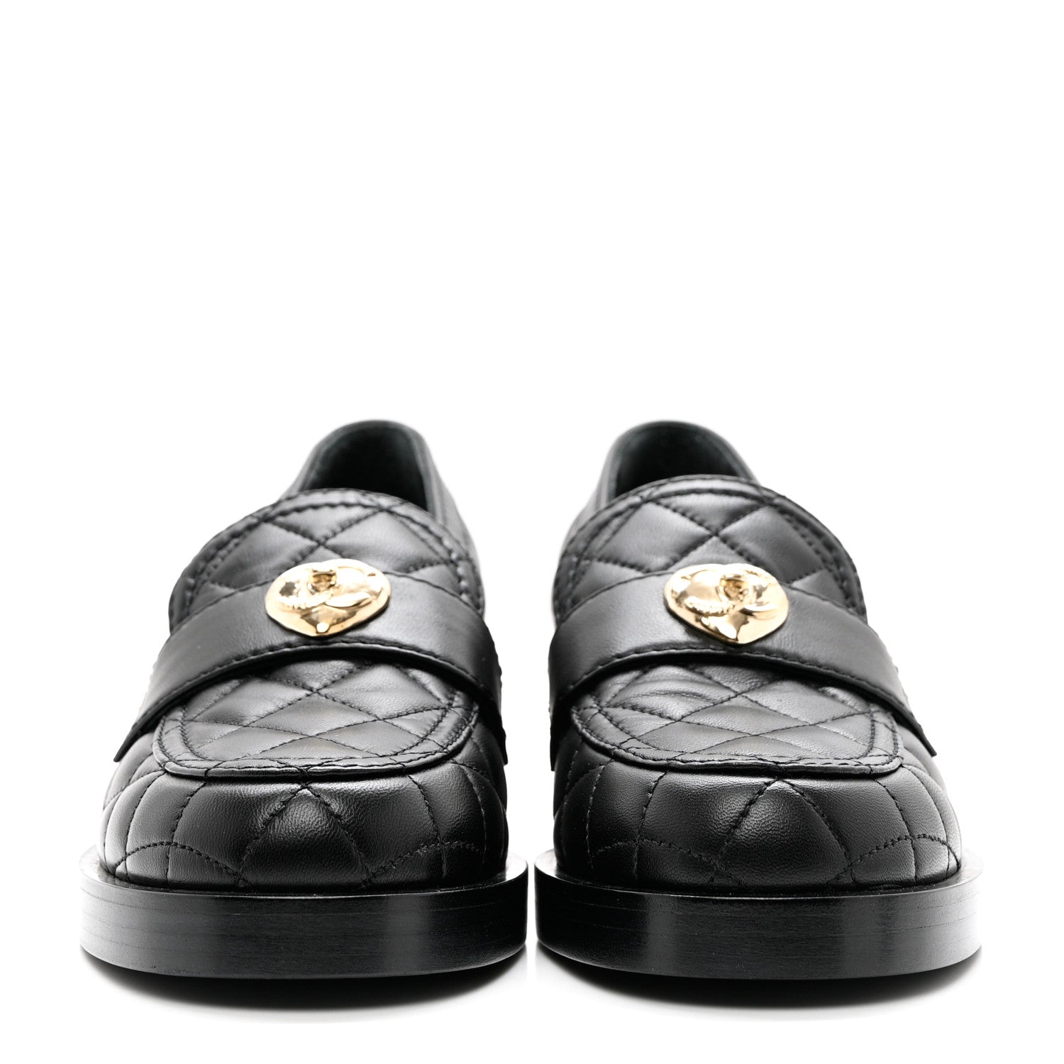 Chanel Lambskin Quilted CC Heart Loafers 37 Black 2 of 10