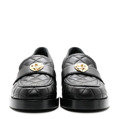 Chanel Lambskin Quilted CC Heart Loafers 37 Black 2 of 10