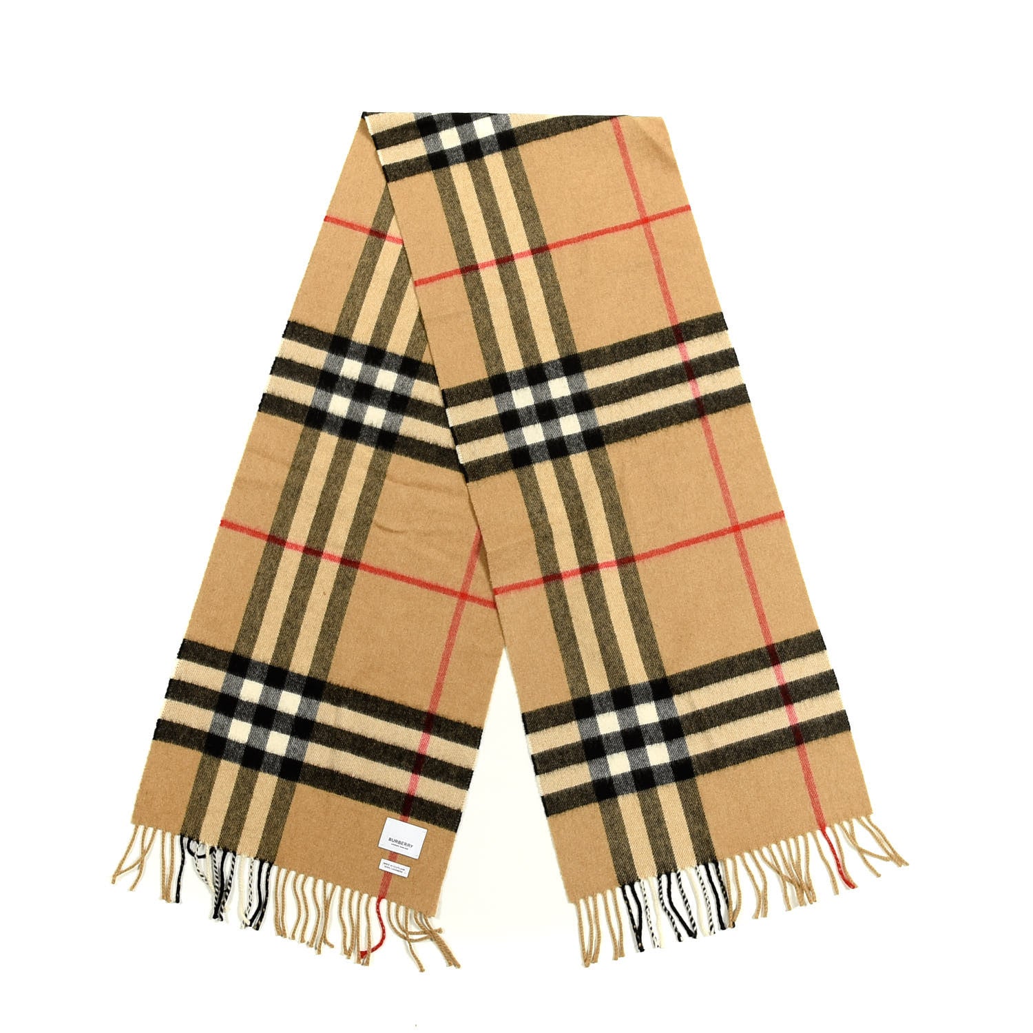 Burberry Cashmere Giant Heritage Check Fringe Scarf Camel 1 of 3