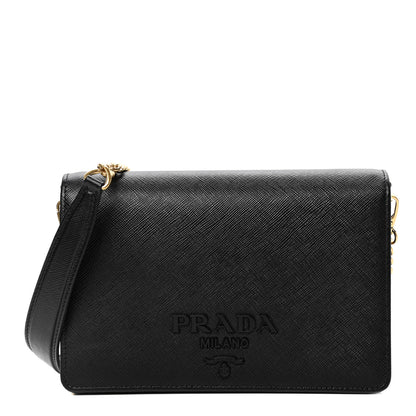 Prada Saffiano Lux Monochrome Chain Wallet Black 1 of 4