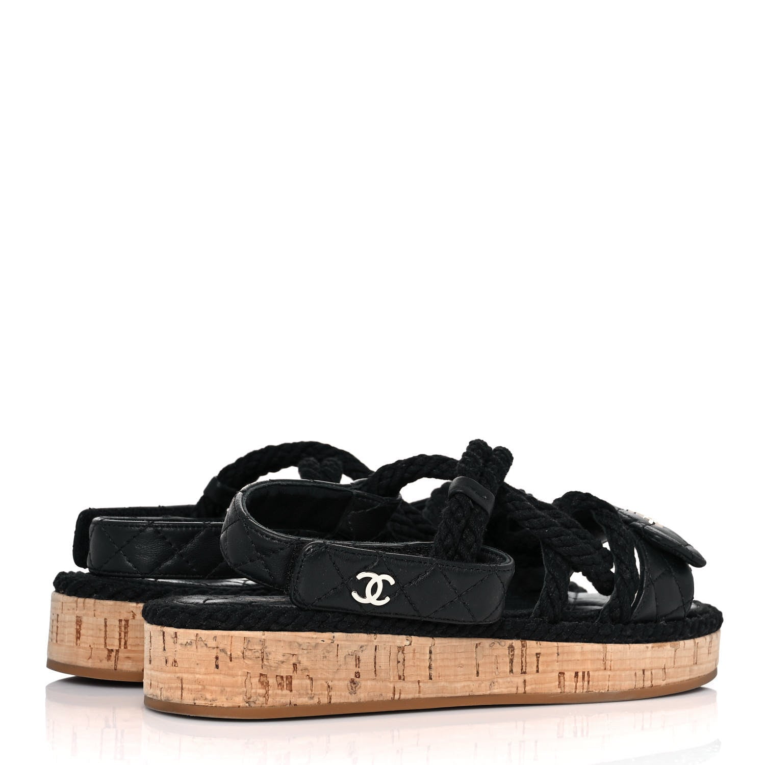 Chanel Cord Lambskin Quilted Logo Sandals 36 Black 4 of 9