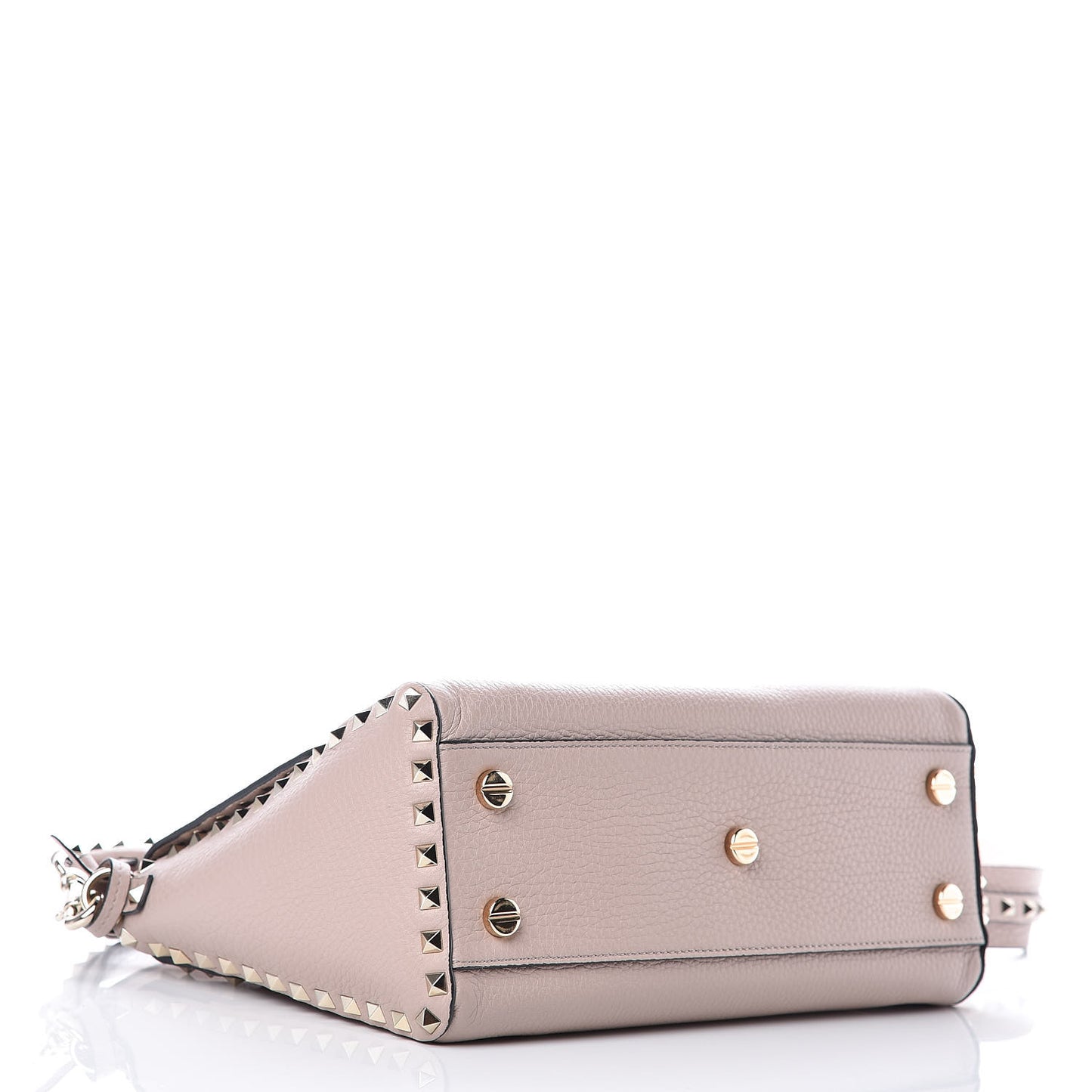 Pebbled Calfskin Rockstud Top Handle Shoulder Bag Poudre