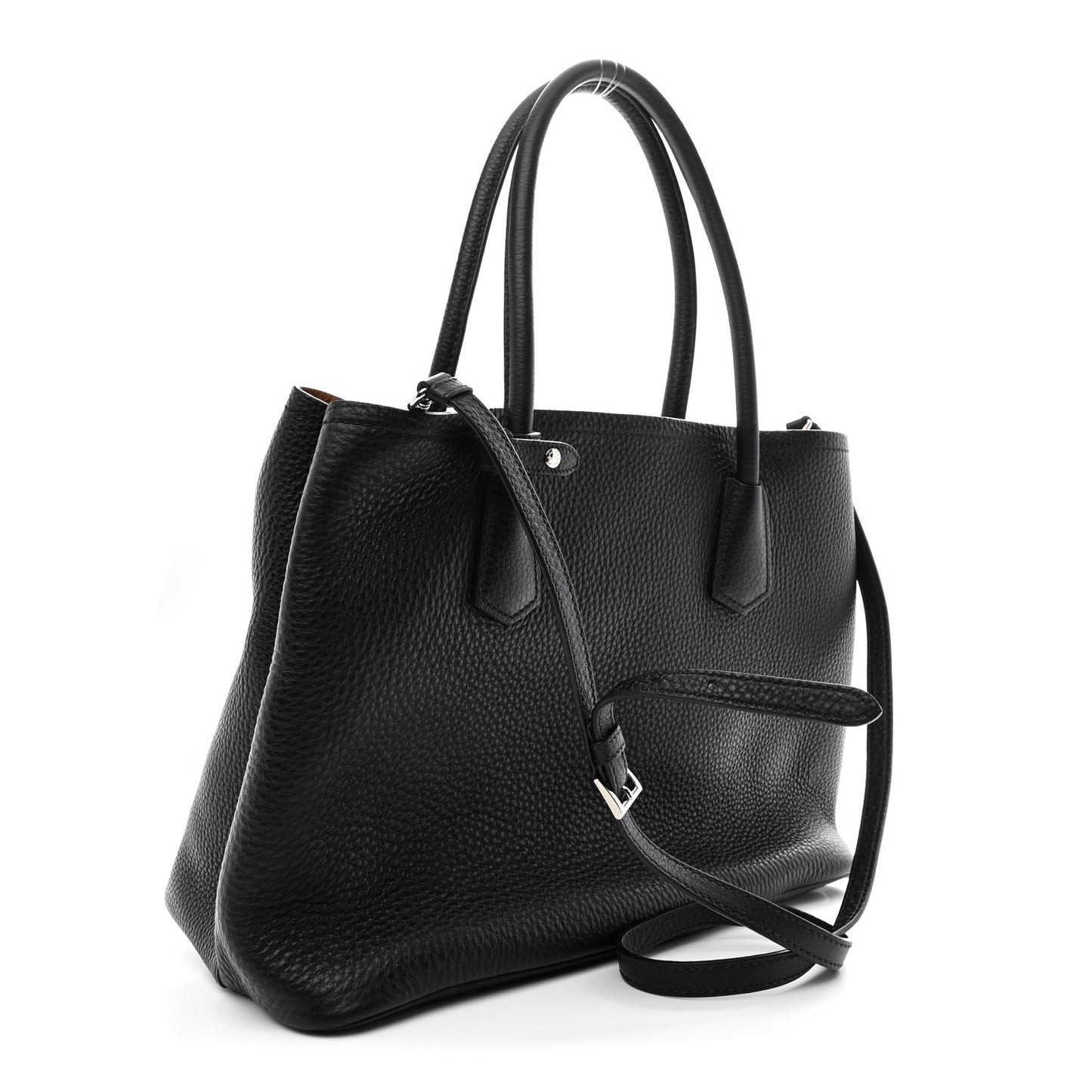 Vitello Daino Medium Double Tote Black Cuoio Black Cuoio