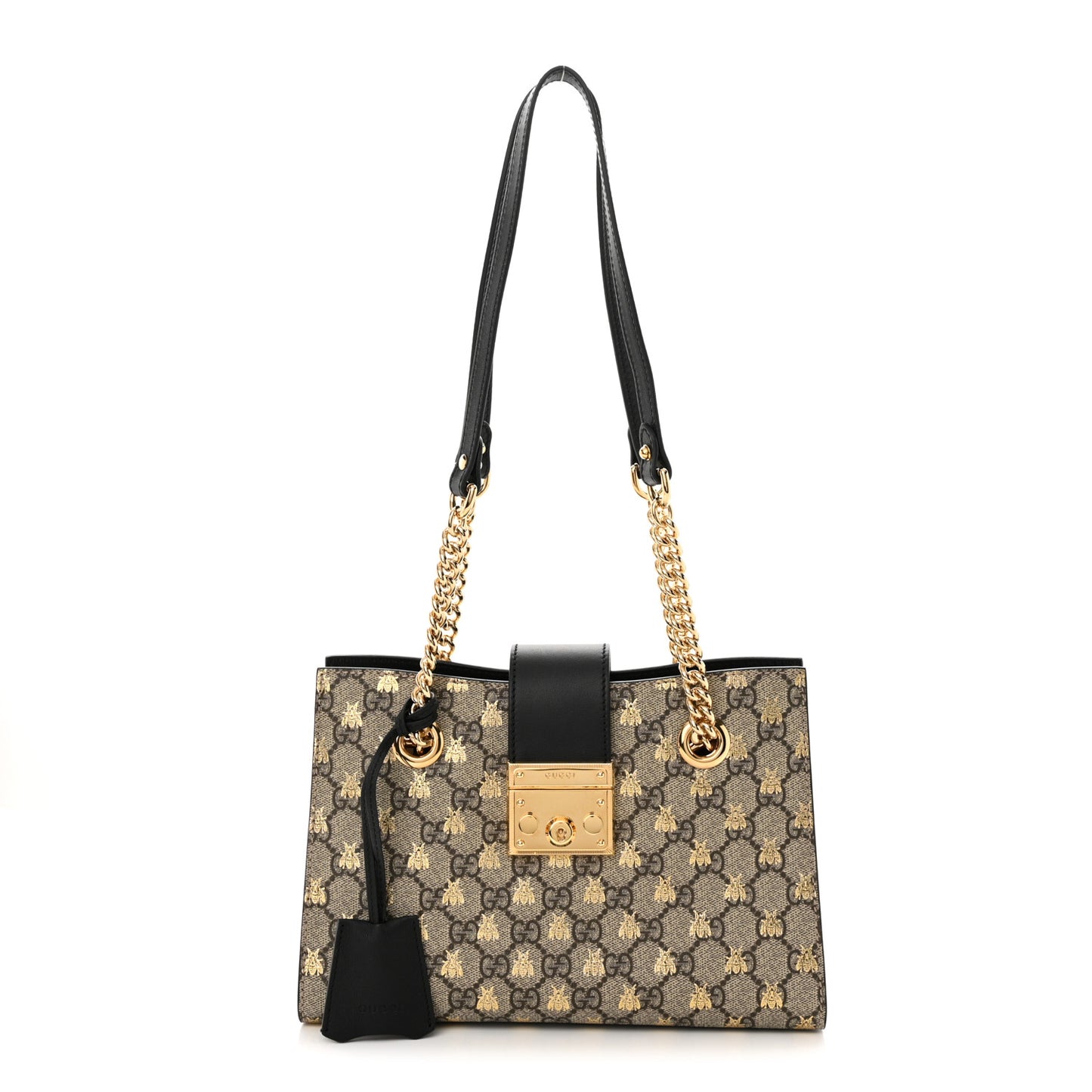 GG Supreme Monogram Bees Small Padlock Tote Beige Oro Black