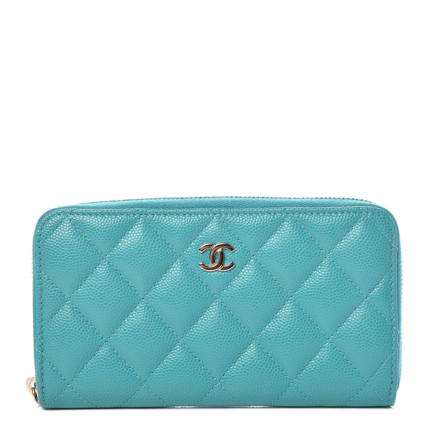 Chanel Caviar Quilted Small Zip Around Wallet Turquoise 1 of 8