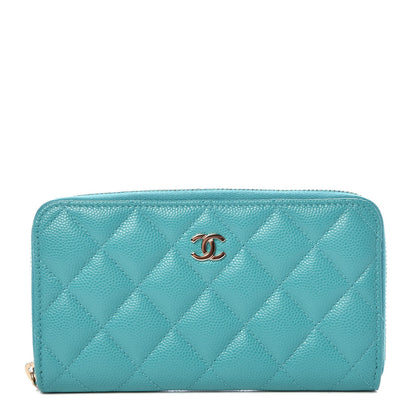Chanel Caviar Quilted Small Zip Around Wallet Turquoise 1 of 8