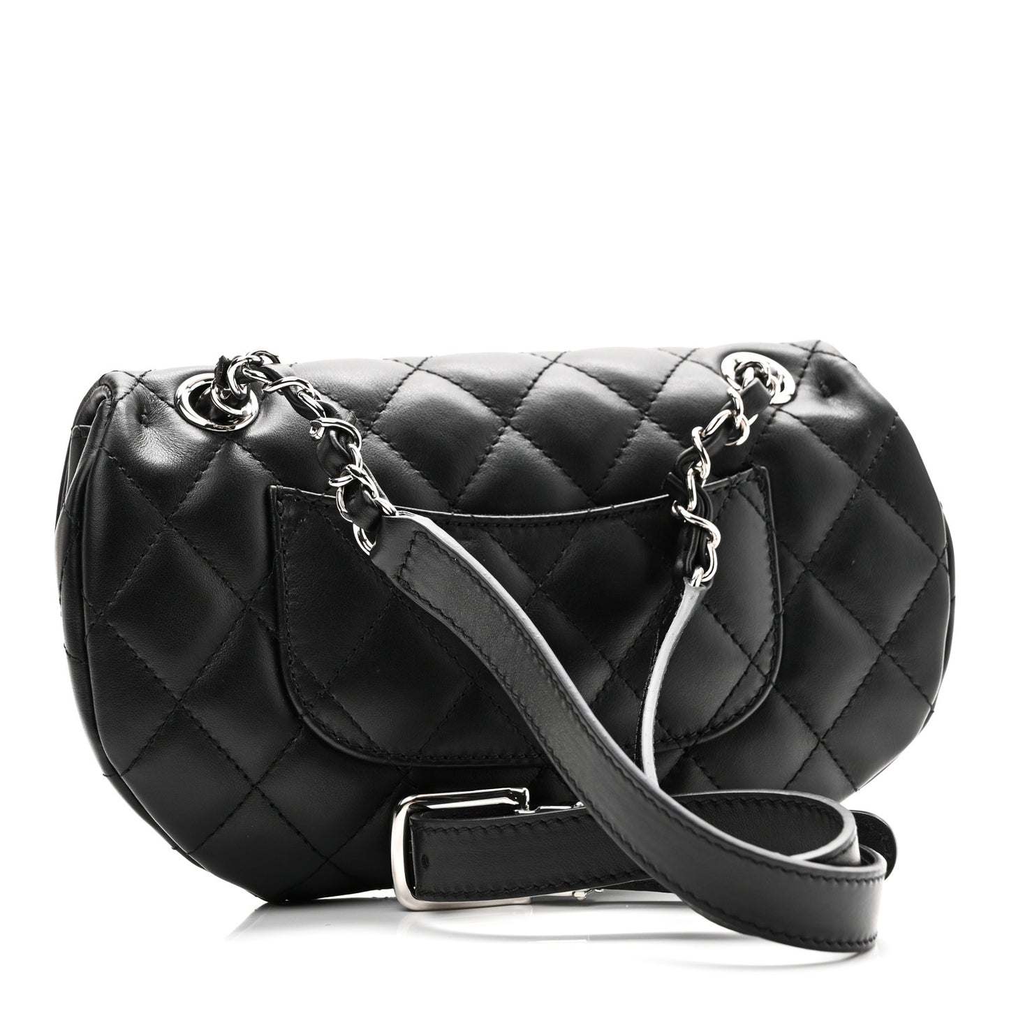 Calfskin Quilted CC Uniform Flap Belt Bag Black