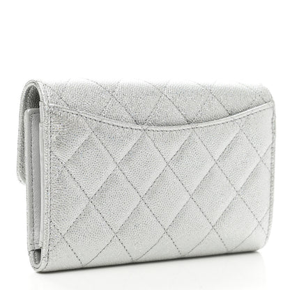 Chanel Glittered Metallic Caviar Quilted Medium Flap Wallet Silver 3 of 9