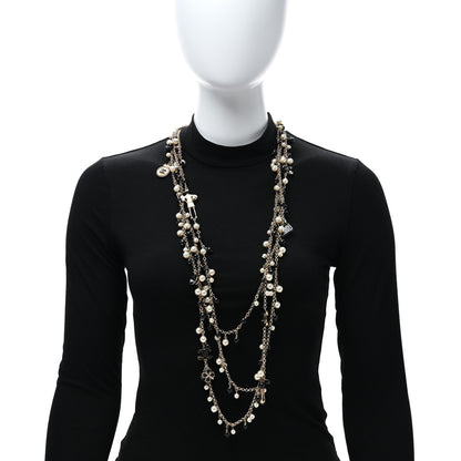 Chanel Pearl Enamel CC Clover Multi Strand Long Necklace Gold Black 3 of 4
