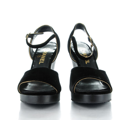 Chanel Velvet Wedge Platform Sandals 39 Black 2 of 8