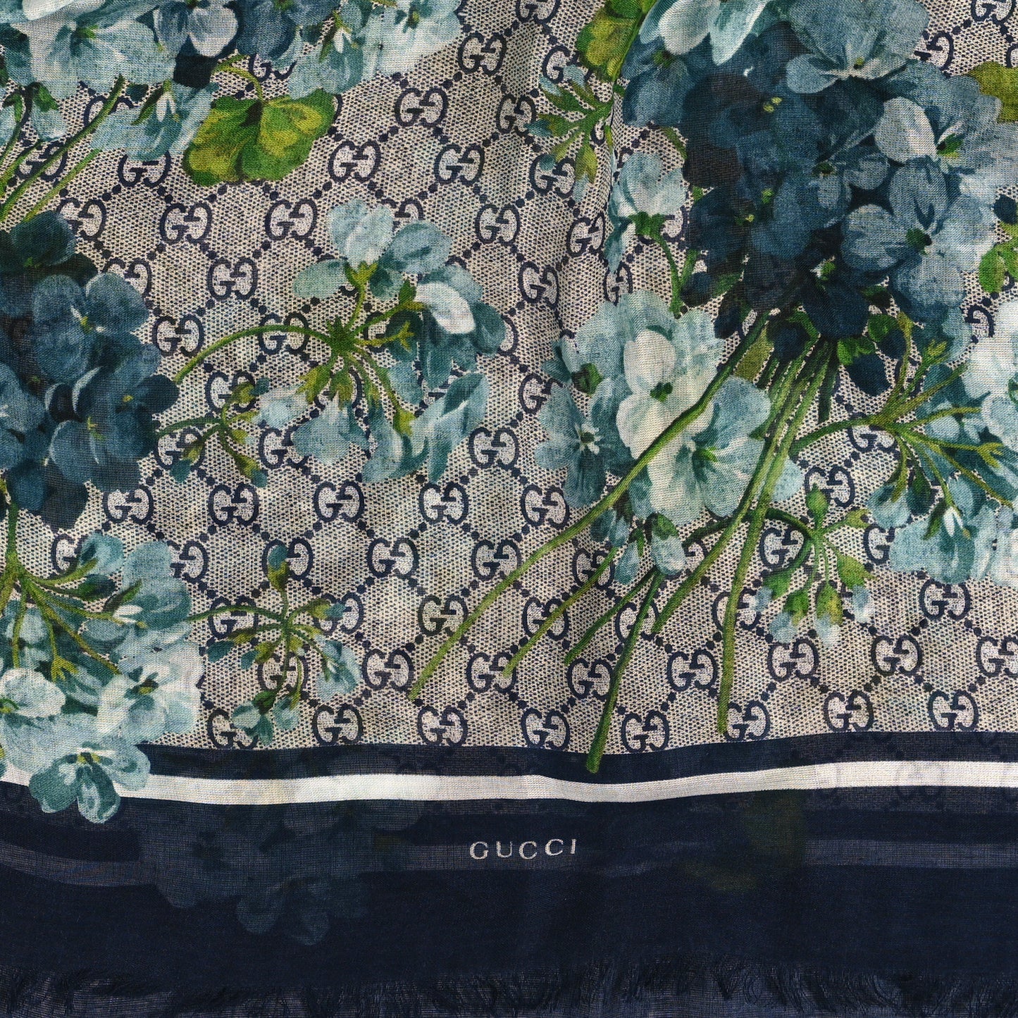 Modal Silk Monogram New Bloom GG Square Scarf Midnight Blue Sky Blue