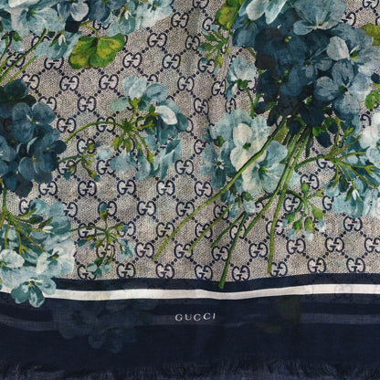 Gucci Modal Silk Monogram New Bloom GG Square Scarf Midnight Blue Sky Blue 2 of 4