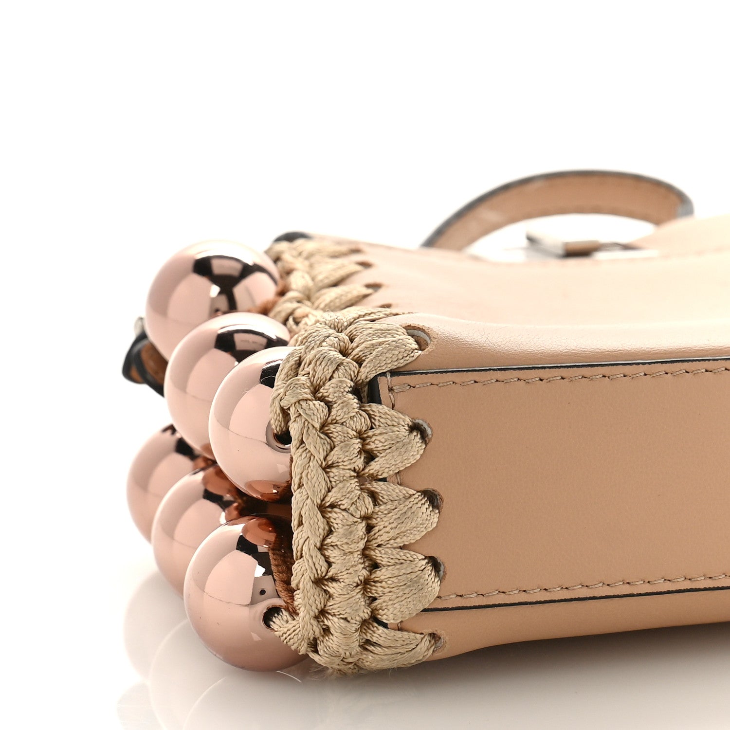 Fendi Vitello Century Pearl Embellished Lace Up Micro Peekaboo Iconic Satchel Makeup 7 of 10