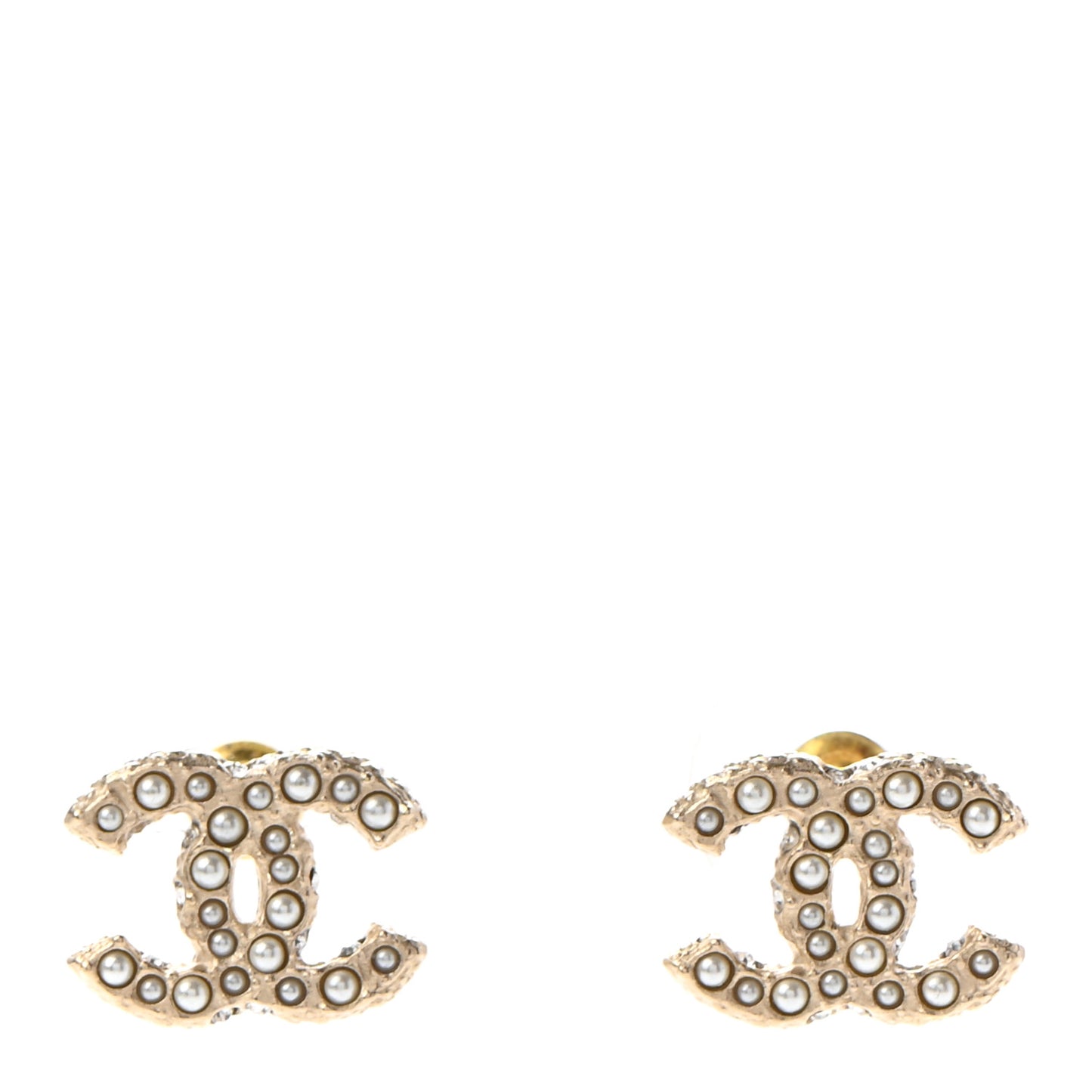 Pearl Crystal CC Earrings Light Gold