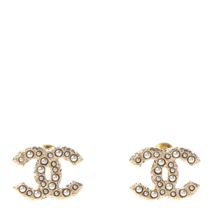 Chanel Pearl Crystal CC Earrings Light Gold 1 of 4