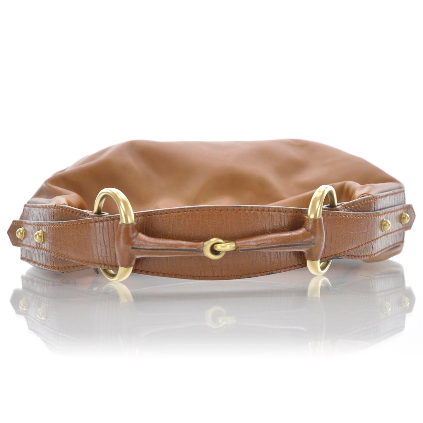 Leather Medium Horsebit Chain Hobo Tan