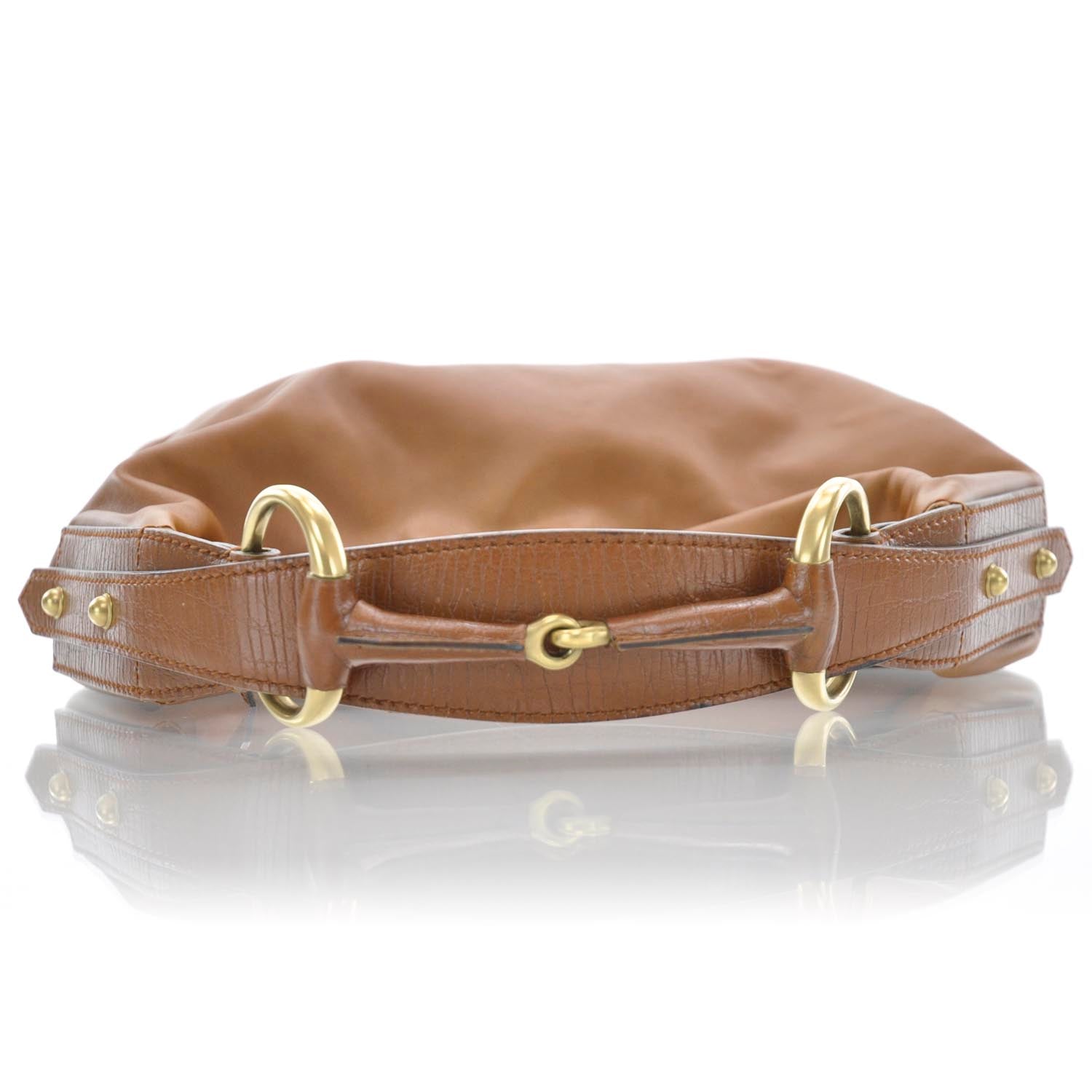 Gucci Leather Medium Horsebit Chain Hobo Tan 5 of 9