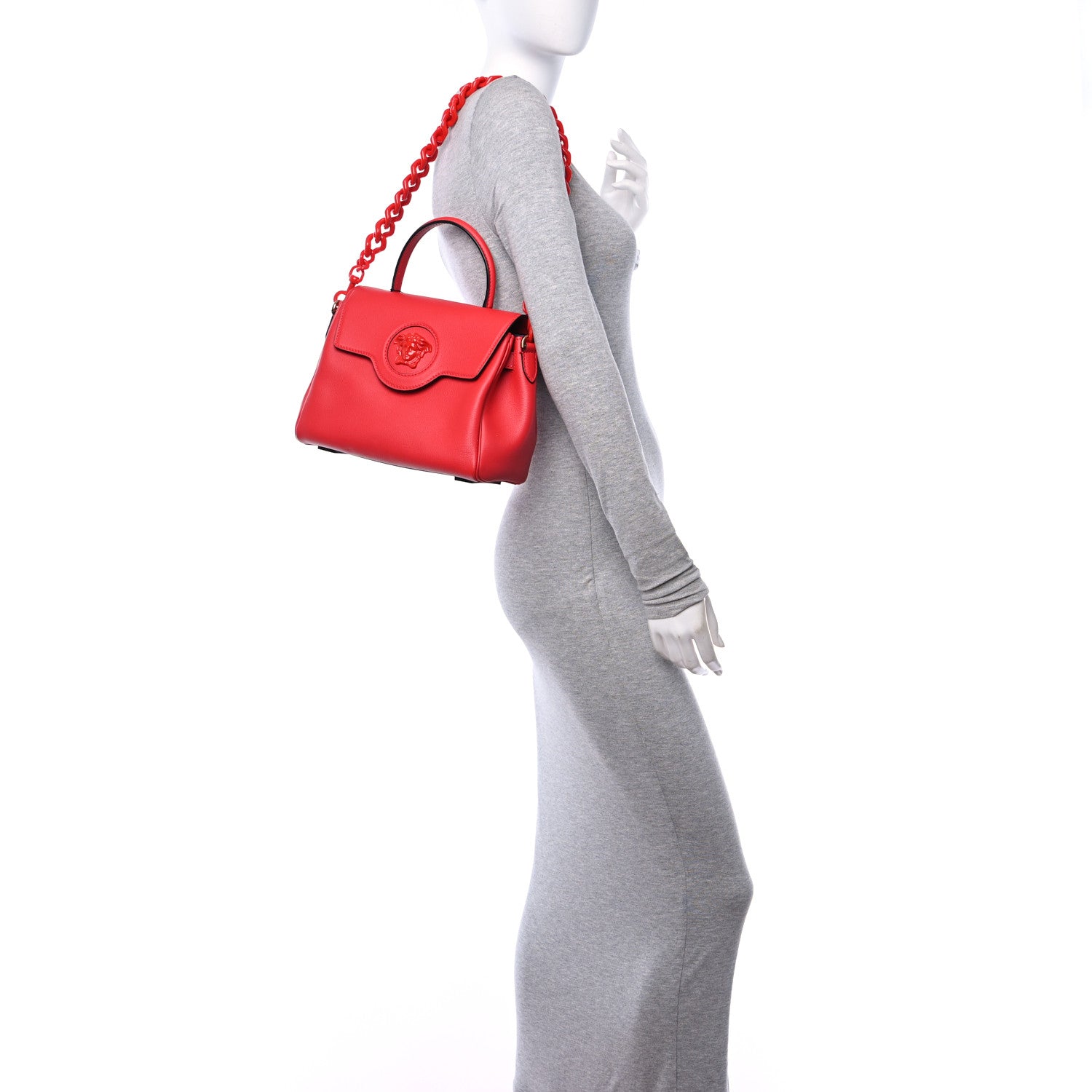 Versace Calfskin Medium La Medusa Top Handle Handbag Red 2 of 11